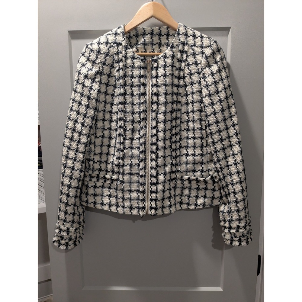 Karl Lagerfeld Paris Tweed Jacket Womens Black White Size Medium